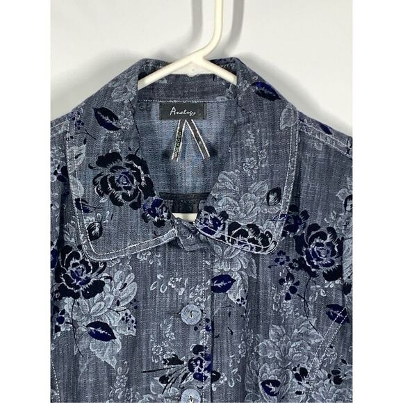 Analogy Women's Floral Velvet Button Front Blazer Jacket Gray Black Small NWOT - Picture 5 of 9